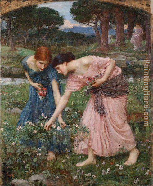 Gather ye rosebuds while ye may I painting - John William Waterhouse Gather ye rosebuds while ye may I art painting